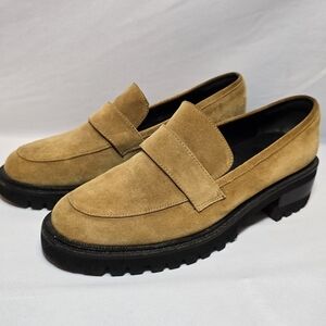 Aerosoles Camel Tan Brown Suede Lug Sole Loafers Academia Preppy, Sz 9